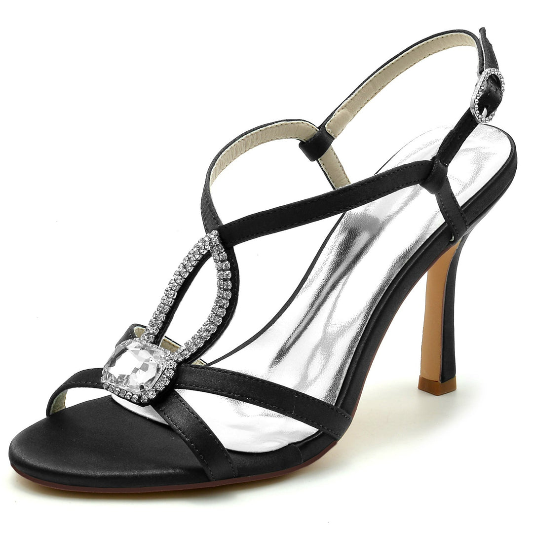 Chaussures de Mariage pour Femmes, Chaussures de Mariée à Talons Hauts et à Bout Ouvert avec Boucle et Strass