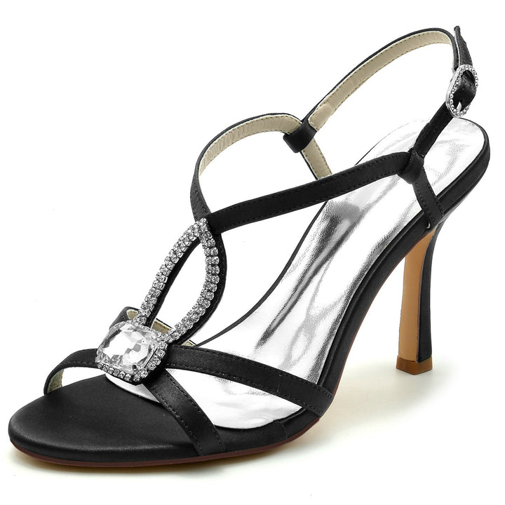 Chaussures de Mariage pour Femmes, Chaussures de Mariée à Talons Hauts et à Bout Ouvert avec Boucle et Strass