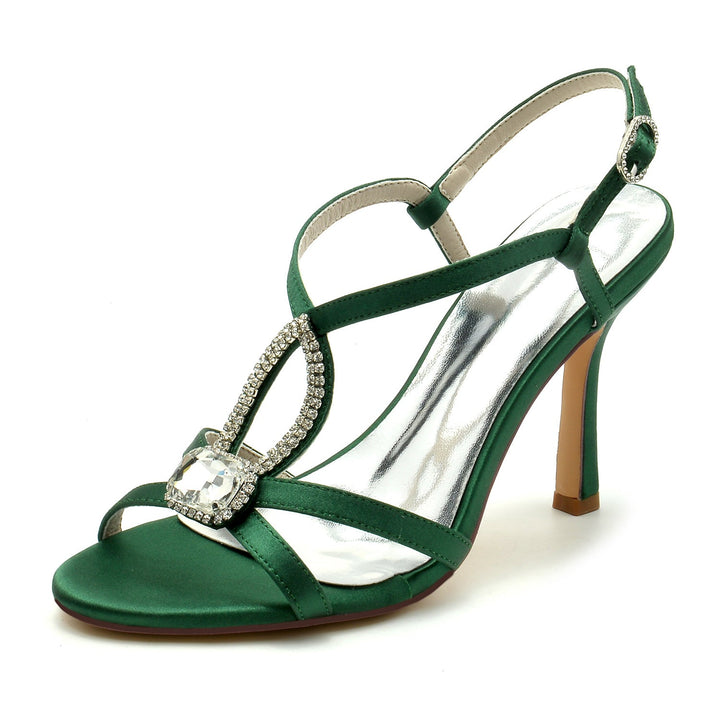 Chaussures de Mariage pour Femmes, Chaussures de Mariée à Talons Hauts et à Bout Ouvert avec Boucle et Strass
