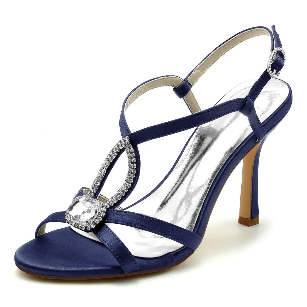 Chaussures de Mariage pour Femmes, Chaussures de Mariée à Talons Hauts et à Bout Ouvert avec Boucle et Strass