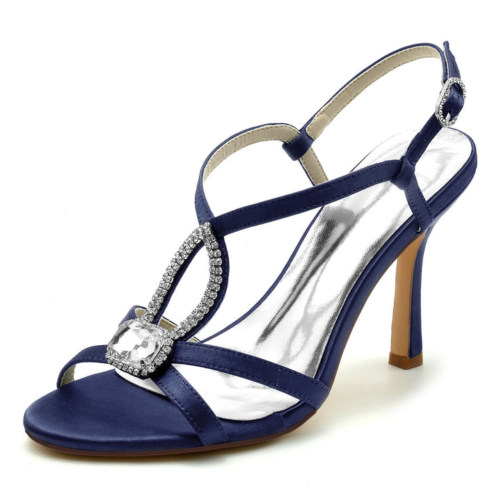 Chaussures de Mariage pour Femmes, Chaussures de Mariée à Talons Hauts et à Bout Ouvert avec Boucle et Strass