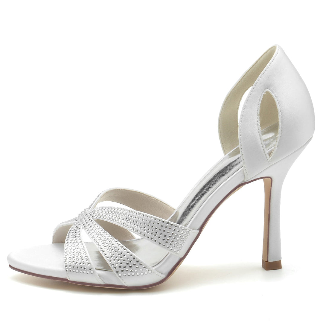 Chaussures de Mariage pour Femmes Mini Chaussures de Mariée à Bout Ouvert en Cristal à Talons Hauts