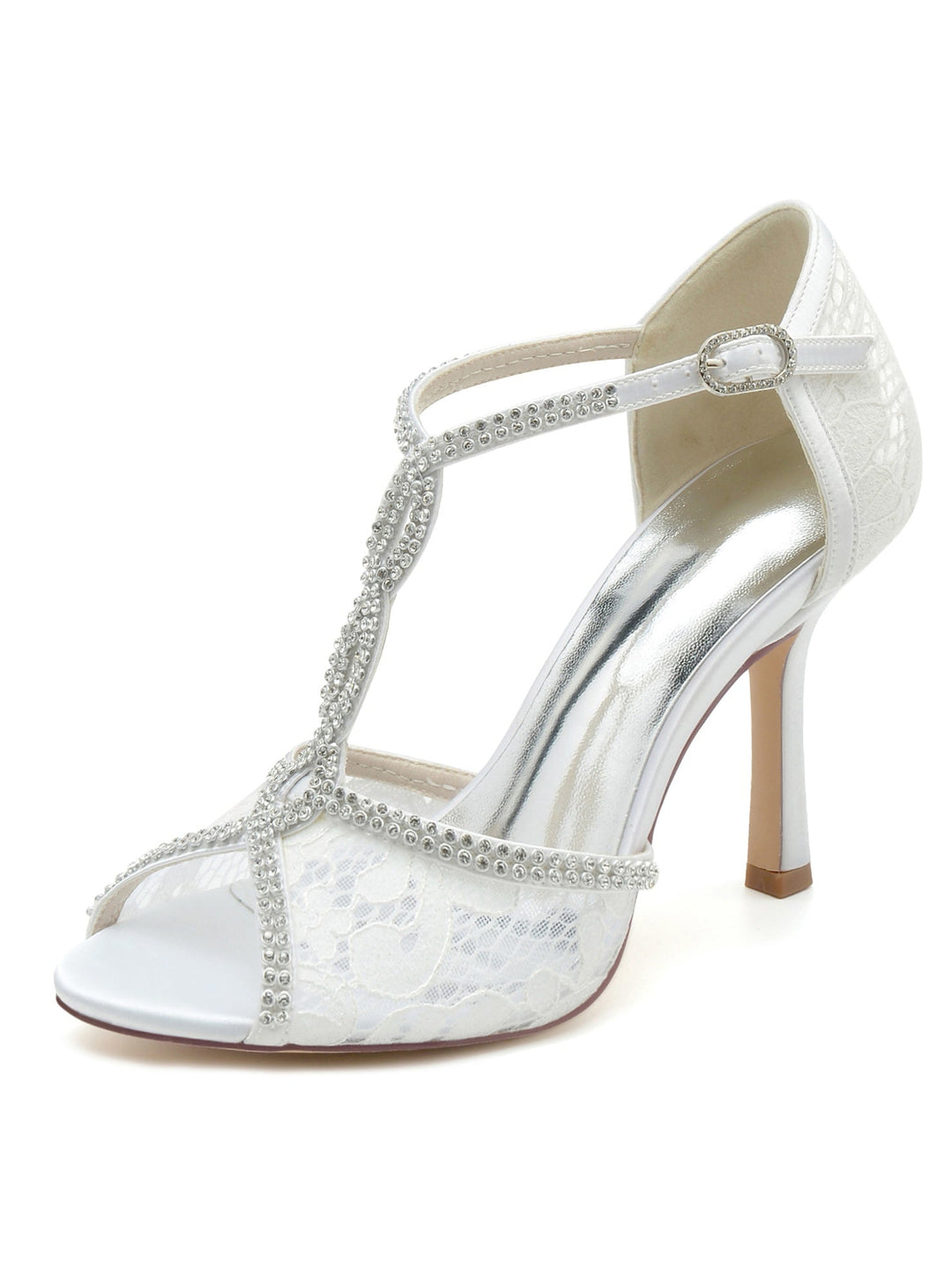 Chaussures de Mariage pour Femmes en Dentelle à Talons Hauts et à Bout Ouvert