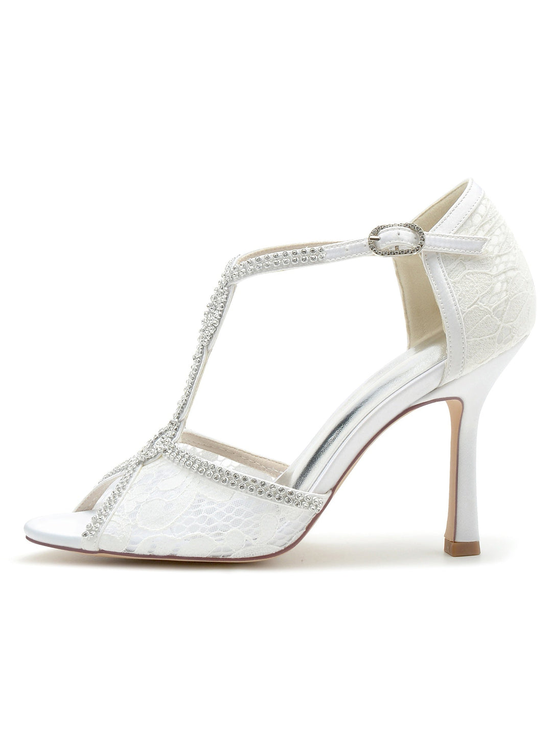 Chaussures de Mariage pour Femmes en Dentelle à Talons Hauts et à Bout Ouvert