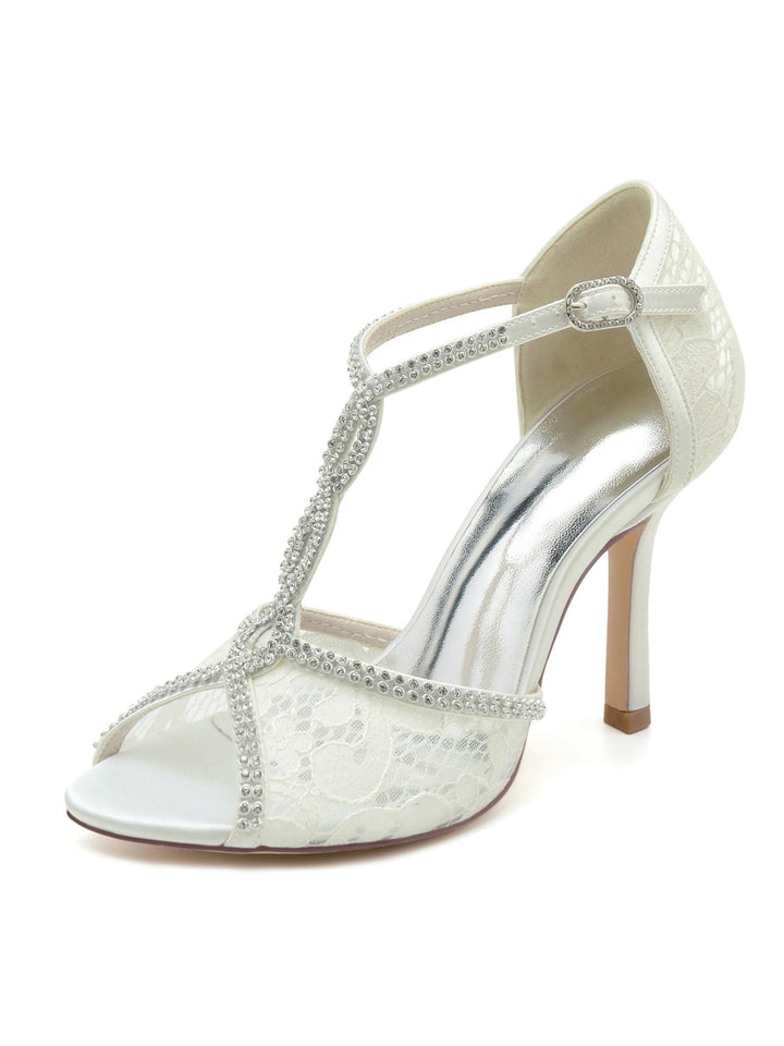 Chaussures de Mariage pour Femmes en Dentelle à Talons Hauts et à Bout Ouvert