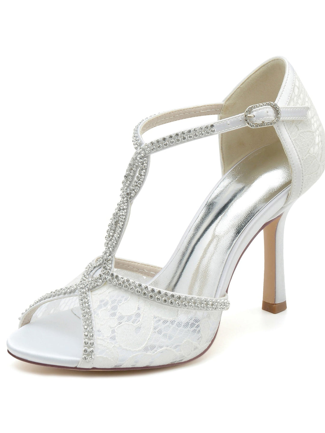 Chaussures de Mariée à Bout Ouvert et Talon Aiguille en Strass pour Femmes
