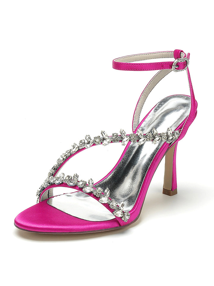 Chaussures de Mariage pour Femmes, Chaussures de Mariée à Talons Hauts et Bout Ouvert avec Strass