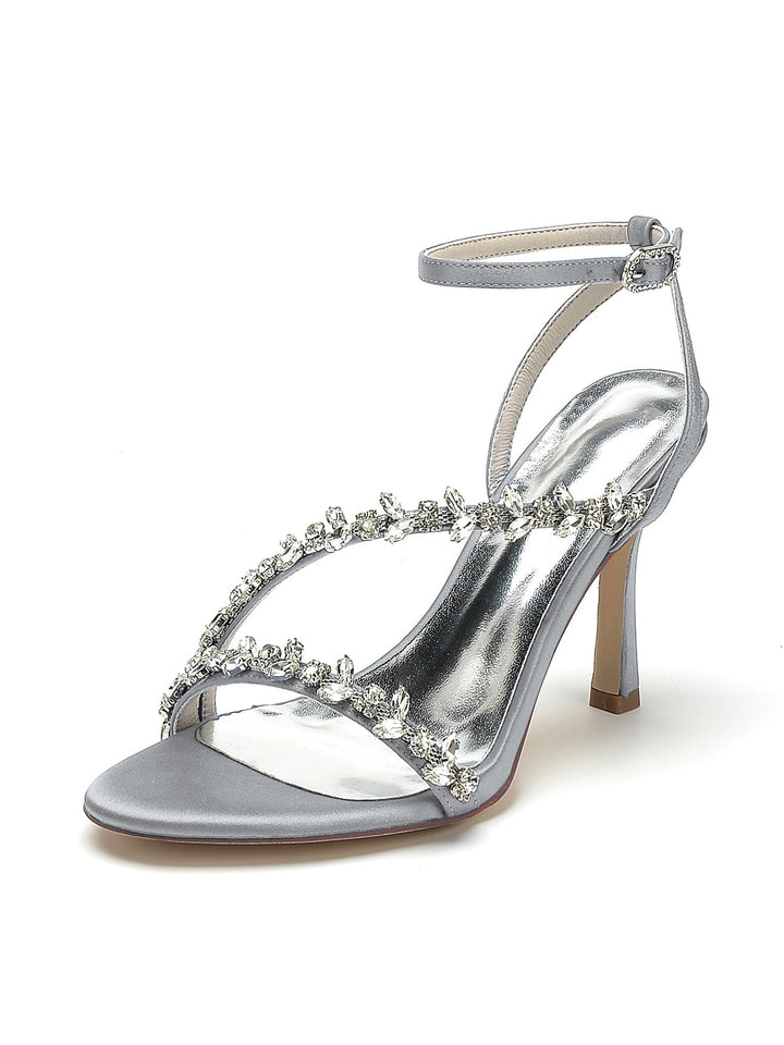 Chaussures de Mariage pour Femmes, Chaussures de Mariée à Talons Hauts et Bout Ouvert avec Strass