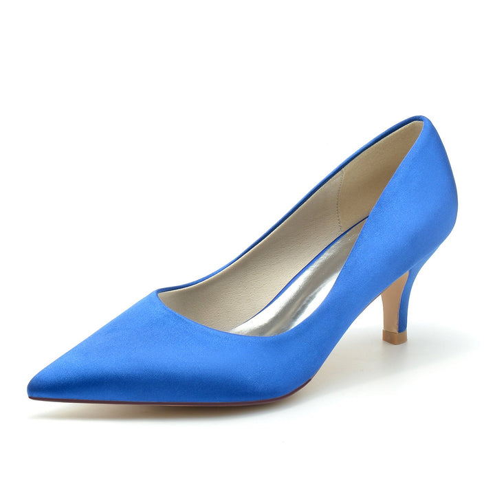 Chaussures de Mariage pour Femmes, Talons Mi-Hauts, en Soie, Bout Pointu, Chaussures de Mariée Minimalistes