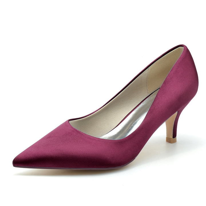 Chaussures de Mariage pour Femmes, Talons Mi-Hauts, en Soie, Bout Pointu, Chaussures de Mariée Minimalistes