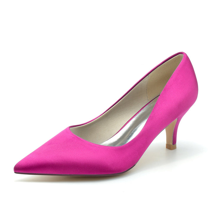 Chaussures de Mariage pour Femmes, Talons Mi-Hauts, en Soie, Bout Pointu, Chaussures de Mariée Minimalistes