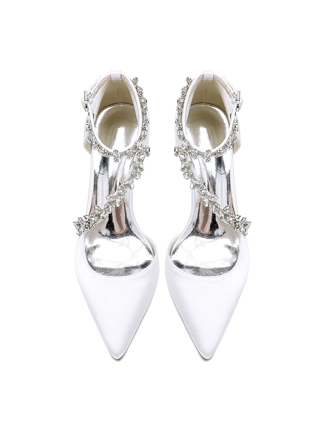 Chaussures de Mariage pour Femmes, Chaussures de Mariée à Talon Moyen et Bout Pointu avec Strass