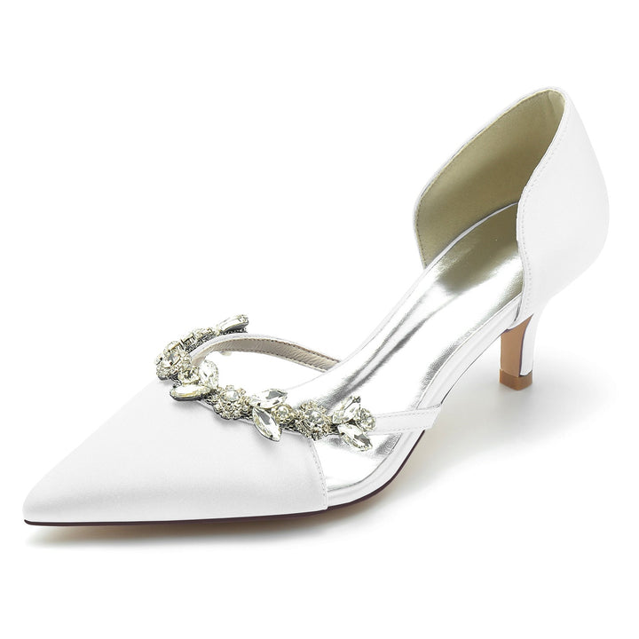 Chaussures de Mariage pour Femmes en Satin de Soie Strass Talon Moyen Bout Fermé Chaussures de Mariée