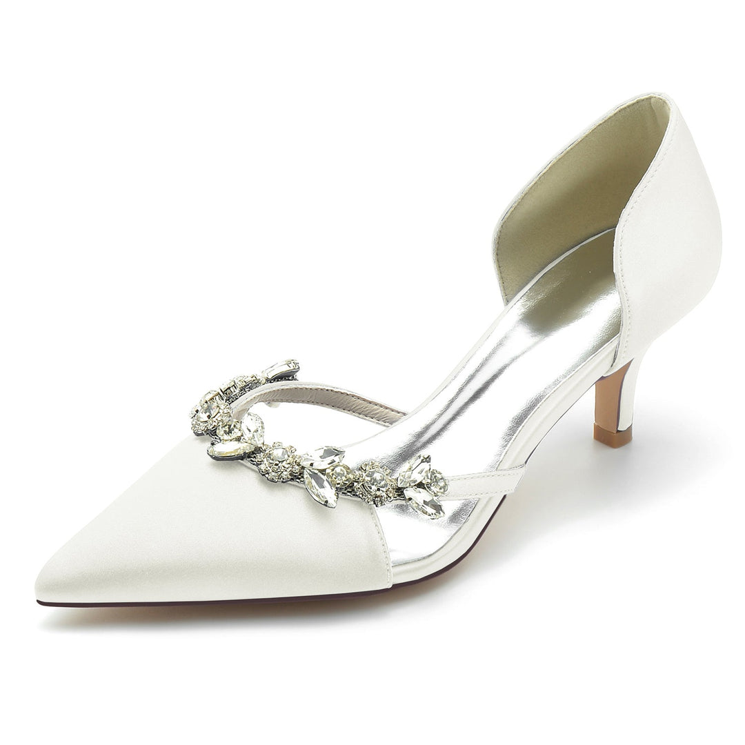 Chaussures de Mariage pour Femmes en Satin de Soie Strass Talon Moyen Bout Fermé Chaussures de Mariée
