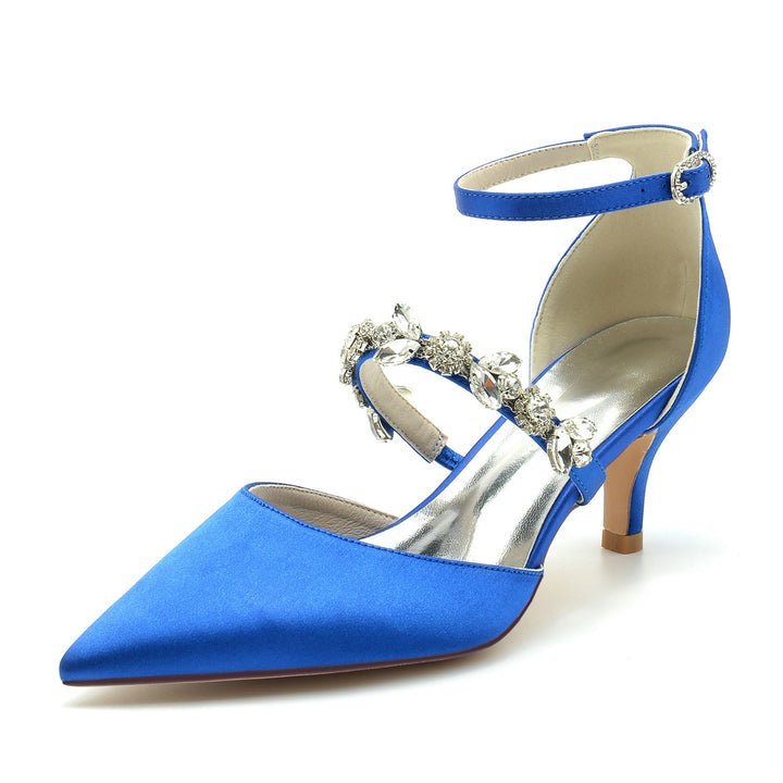 Chaussures de Mariée à Talon Moyen et Bout Pointu avec Boucle et Strass pour Femmes
