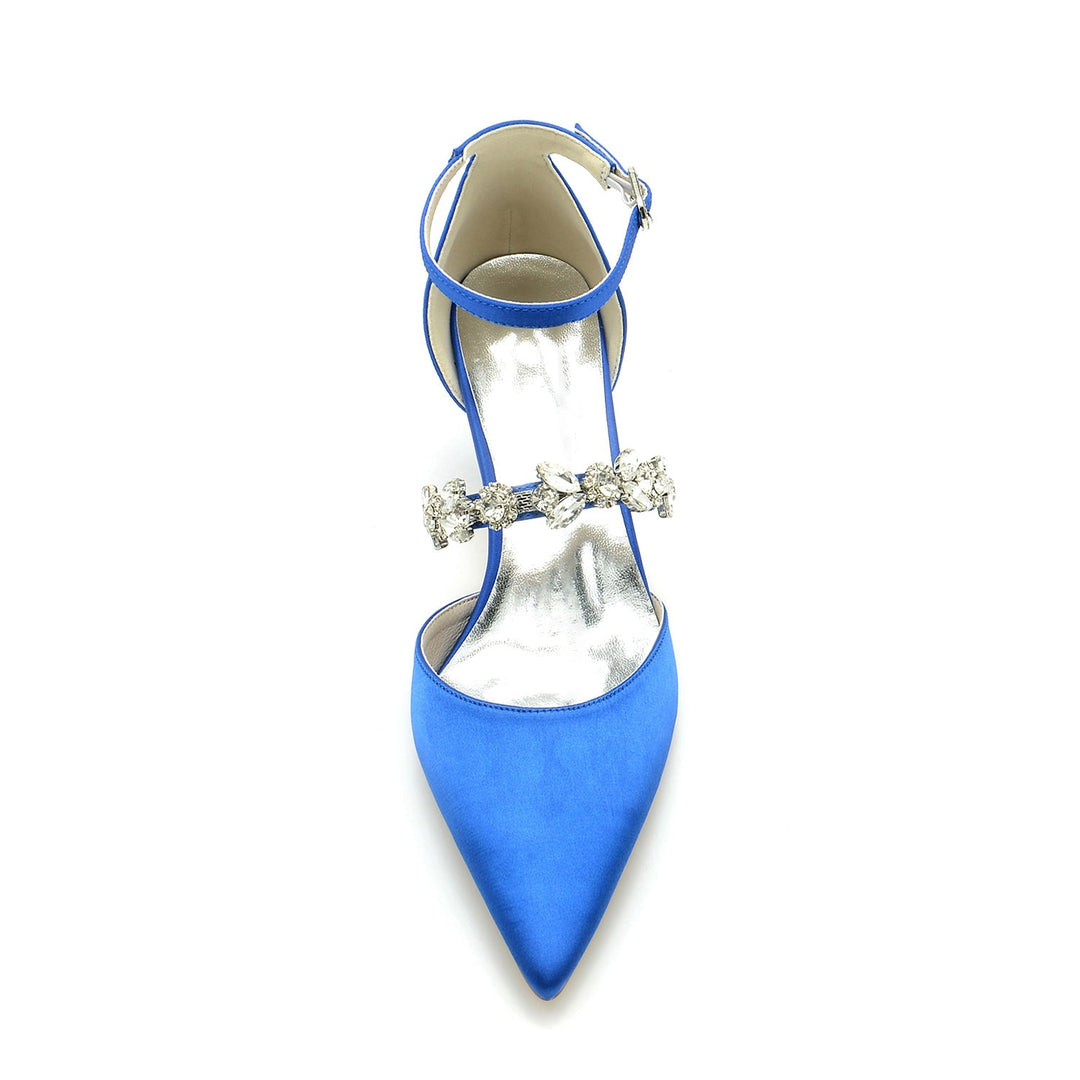 Chaussures de Mariée à Talon Moyen et Bout Pointu avec Boucle et Strass pour Femmes
