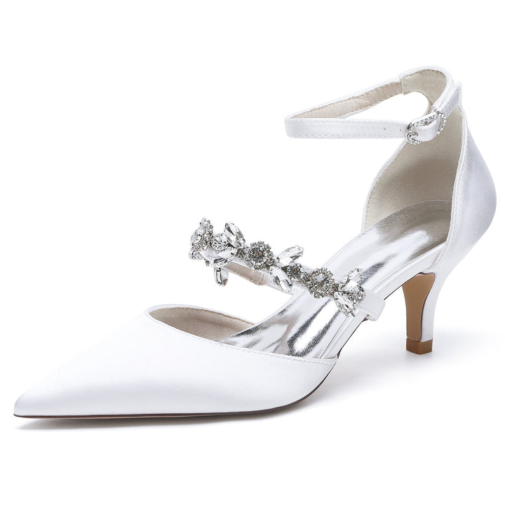 Chaussures de Mariée à Talon Moyen et Bout Pointu avec Boucle et Strass pour Femmes