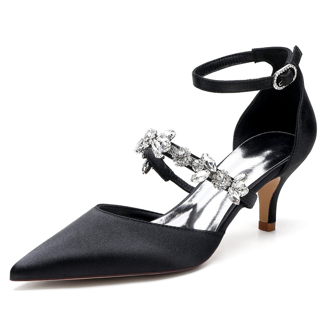 Chaussures de Mariée à Talon Moyen et Bout Pointu avec Boucle et Strass pour Femmes