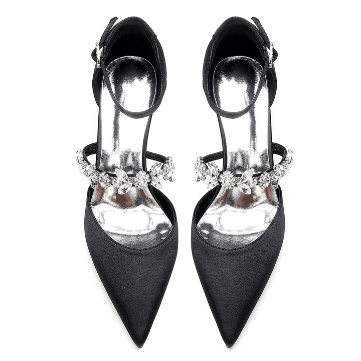 Chaussures de Mariée à Talon Moyen et Bout Pointu avec Boucle et Strass pour Femmes