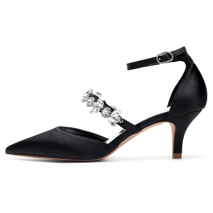 Chaussures de Mariée à Talon Moyen et Bout Pointu avec Boucle et Strass pour Femmes