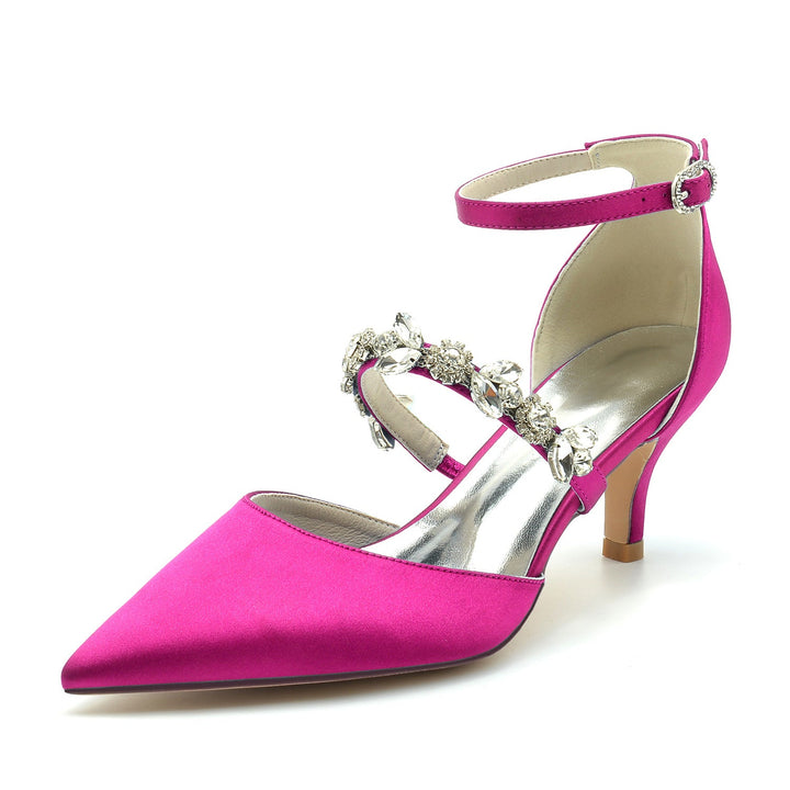Chaussures de Mariée à Talon Moyen et Bout Pointu avec Boucle et Strass pour Femmes