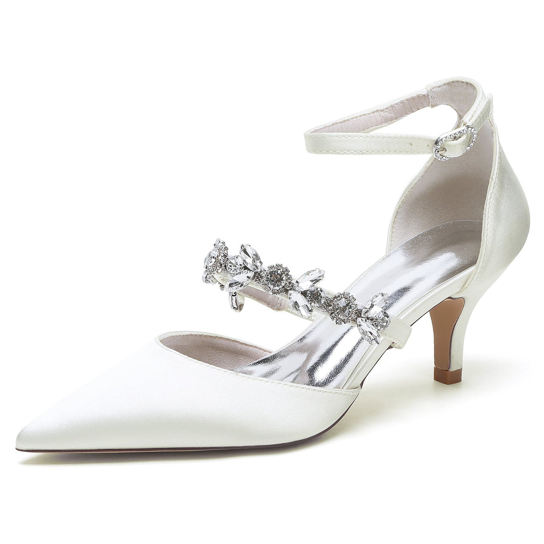 Chaussures de Mariée à Talon Moyen et Bout Pointu avec Boucle et Strass pour Femmes