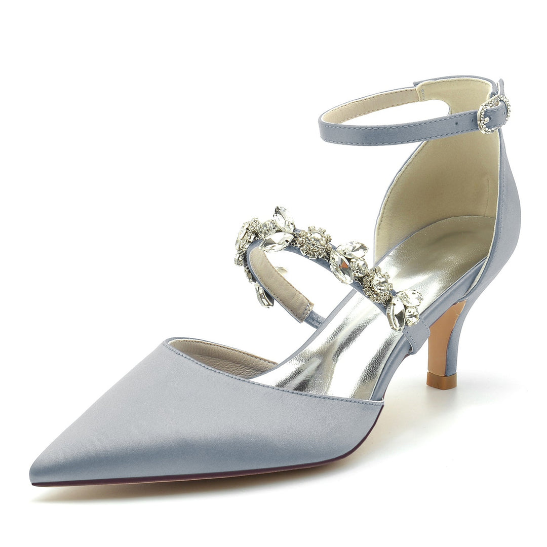 Chaussures de Mariée à Talon Moyen et Bout Pointu avec Boucle et Strass pour Femmes