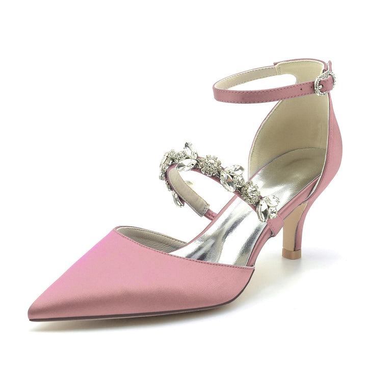 Chaussures de Mariée à Talon Moyen et Bout Pointu avec Boucle et Strass pour Femmes