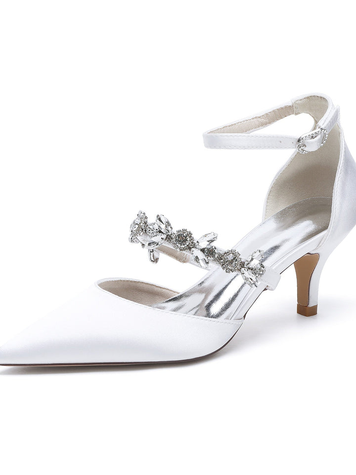 Chaussures de Demoiselle D'Honneur à Talon Plat et Bout Pointu en Strass pour Femmes