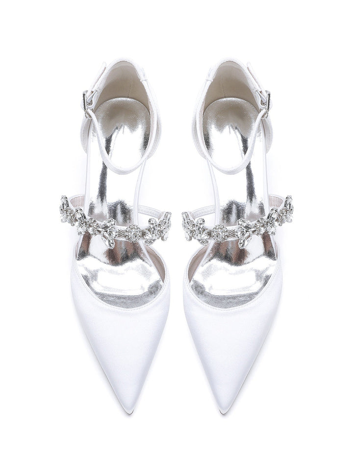 Chaussures de Demoiselle D'Honneur à Talon Plat et Bout Pointu en Strass pour Femmes