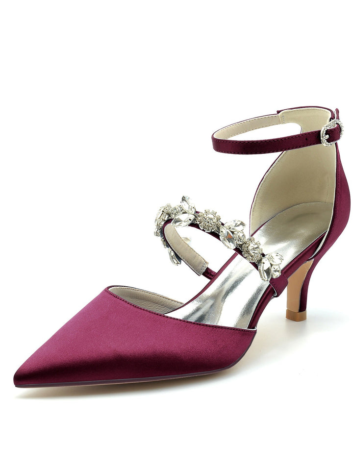 Chaussures de Demoiselle D'Honneur à Talon Plat et Bout Pointu en Strass pour Femmes