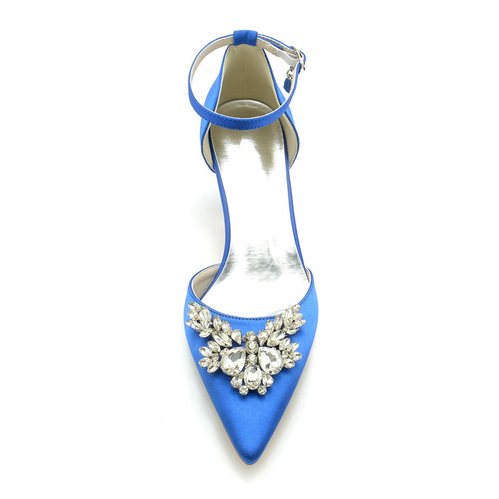 Chaussures de Mariage pour Femmes, Chaussures de Mariée à Talon Moyen et Bout Pointu avec Boucle en Cristal