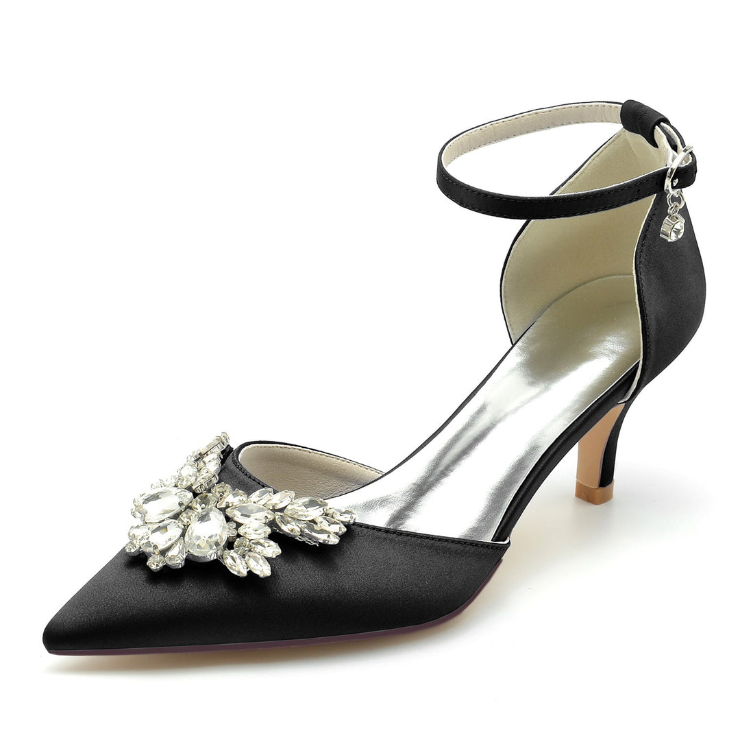 Chaussures de Mariage pour Femmes, Chaussures de Mariée à Talon Moyen et Bout Pointu avec Boucle en Cristal