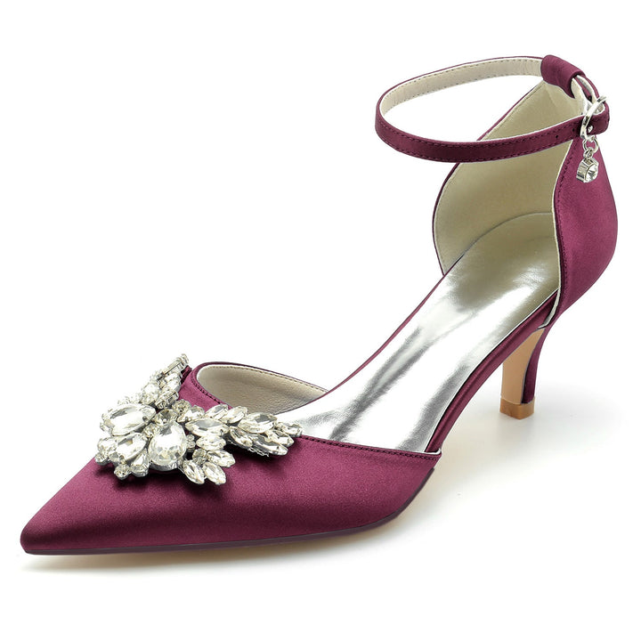 Chaussures de Mariage pour Femmes, Chaussures de Mariée à Talon Moyen et Bout Pointu avec Boucle en Cristal