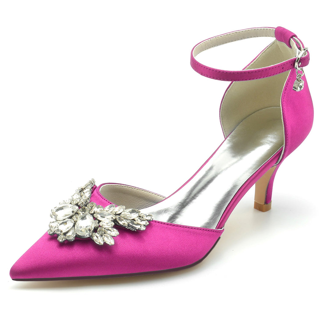 Chaussures de Mariage pour Femmes, Chaussures de Mariée à Talon Moyen et Bout Pointu avec Boucle en Cristal