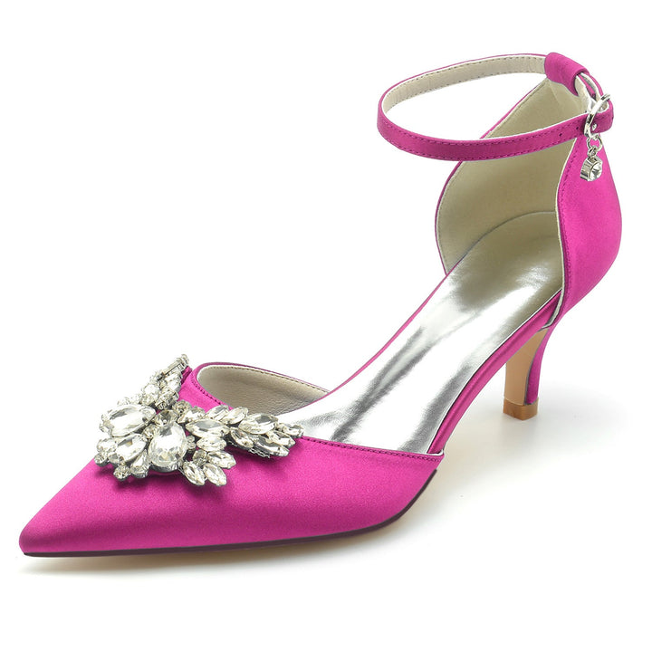 Chaussures de Mariage pour Femmes, Chaussures de Mariée à Talon Moyen et Bout Pointu avec Boucle en Cristal