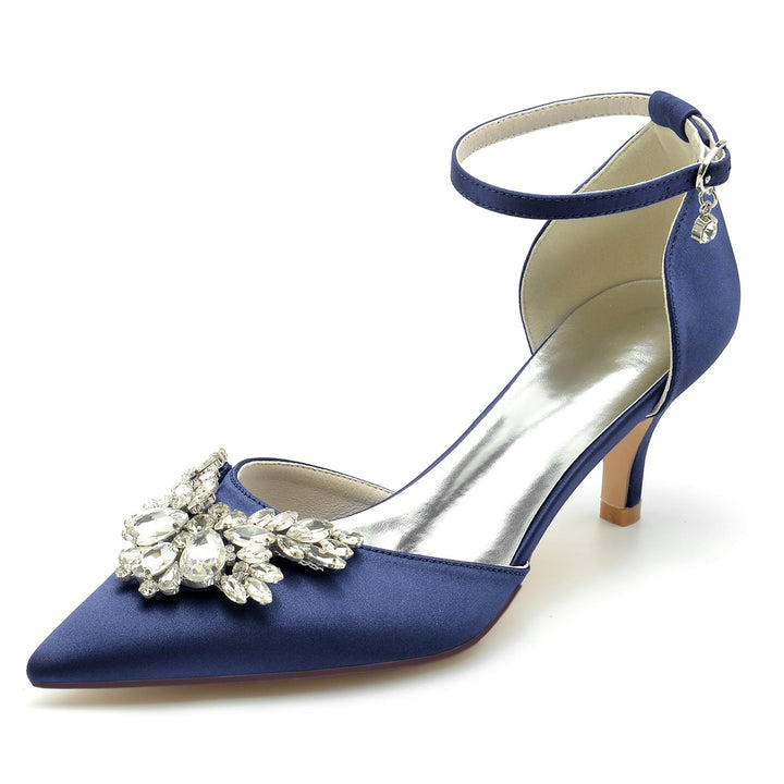 Chaussures de Mariage pour Femmes, Chaussures de Mariée à Talon Moyen et Bout Pointu avec Boucle en Cristal