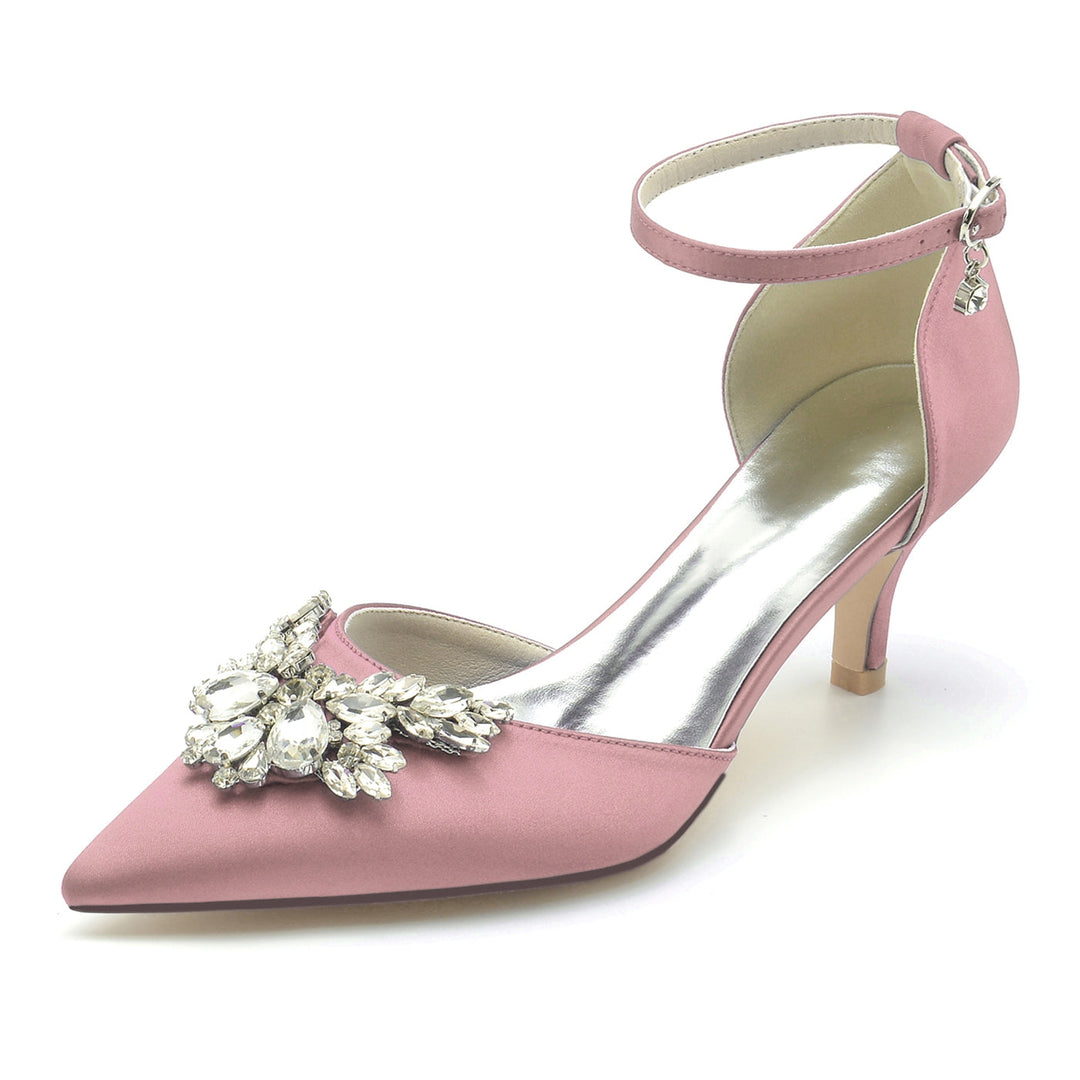 Chaussures de Mariage pour Femmes, Chaussures de Mariée à Talon Moyen et Bout Pointu avec Boucle en Cristal
