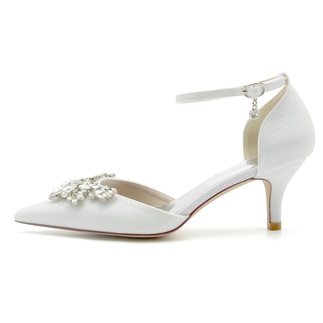 Chaussures de Mariage pour Femmes, Chaussures de Mariée à Talons Mi-Hauts, à Bout Pointu et à Strass Scintillants