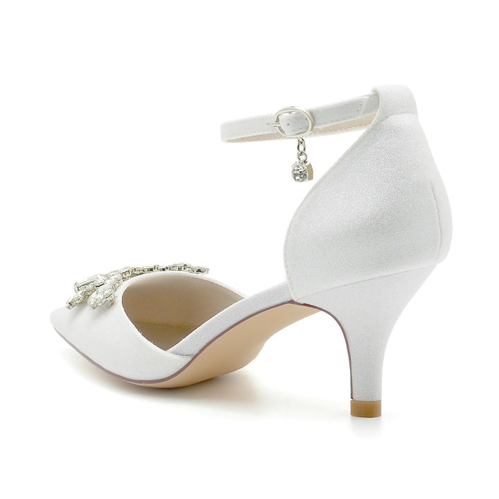 Chaussures de Mariage pour Femmes, Chaussures de Mariée à Talons Mi-Hauts, à Bout Pointu et à Strass Scintillants