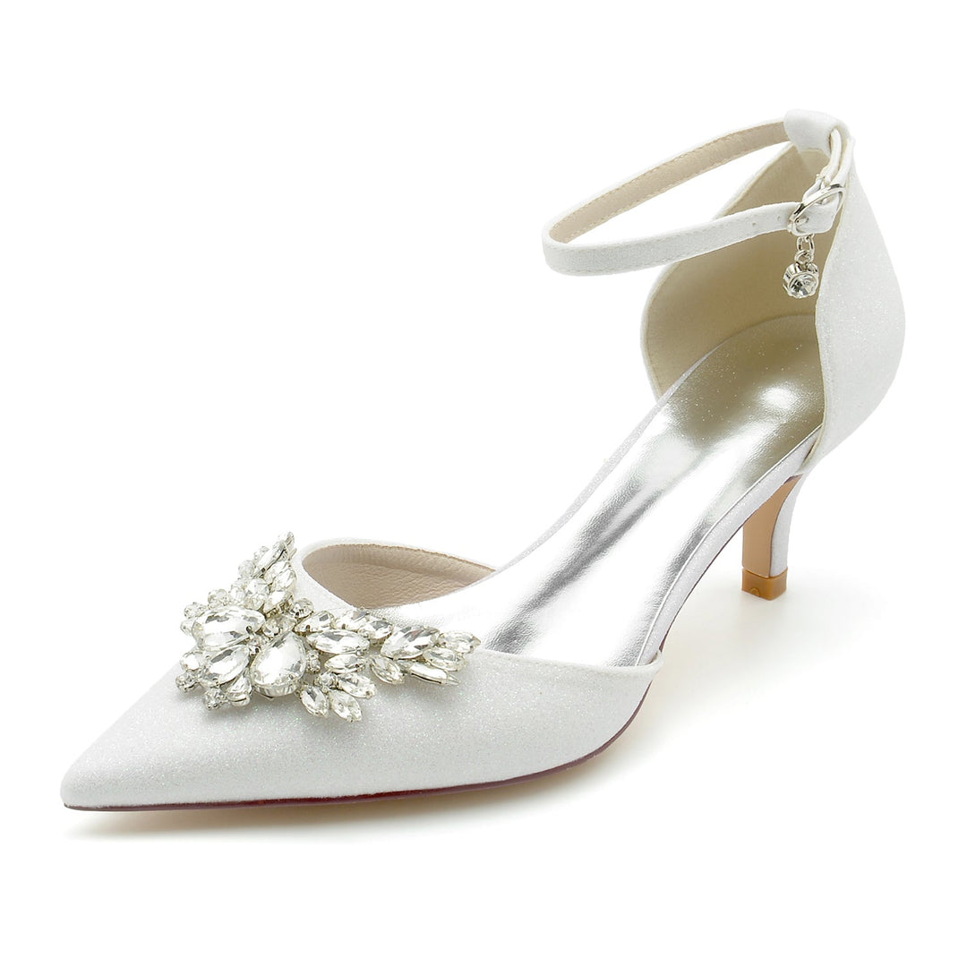 Chaussures de Mariage pour Femmes, Chaussures de Mariée à Talons Mi-Hauts, à Bout Pointu et à Strass Scintillants