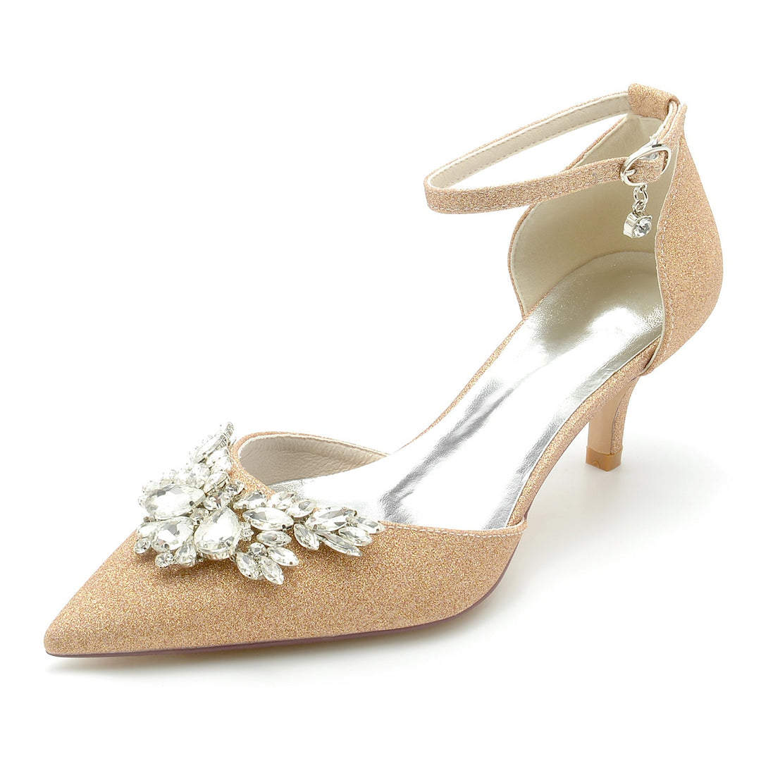 Chaussures de Mariage pour Femmes, Chaussures de Mariée à Talons Mi-Hauts, à Bout Pointu et à Strass Scintillants