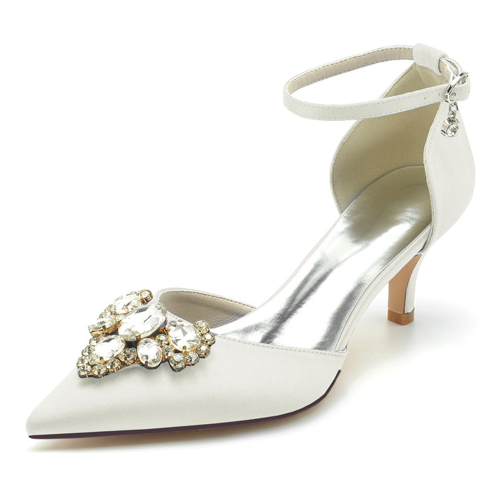Chaussures de Mariage pour Femmes, Chaussures de Mariée à Talon Moyen et Boucle en Imitation Diamant