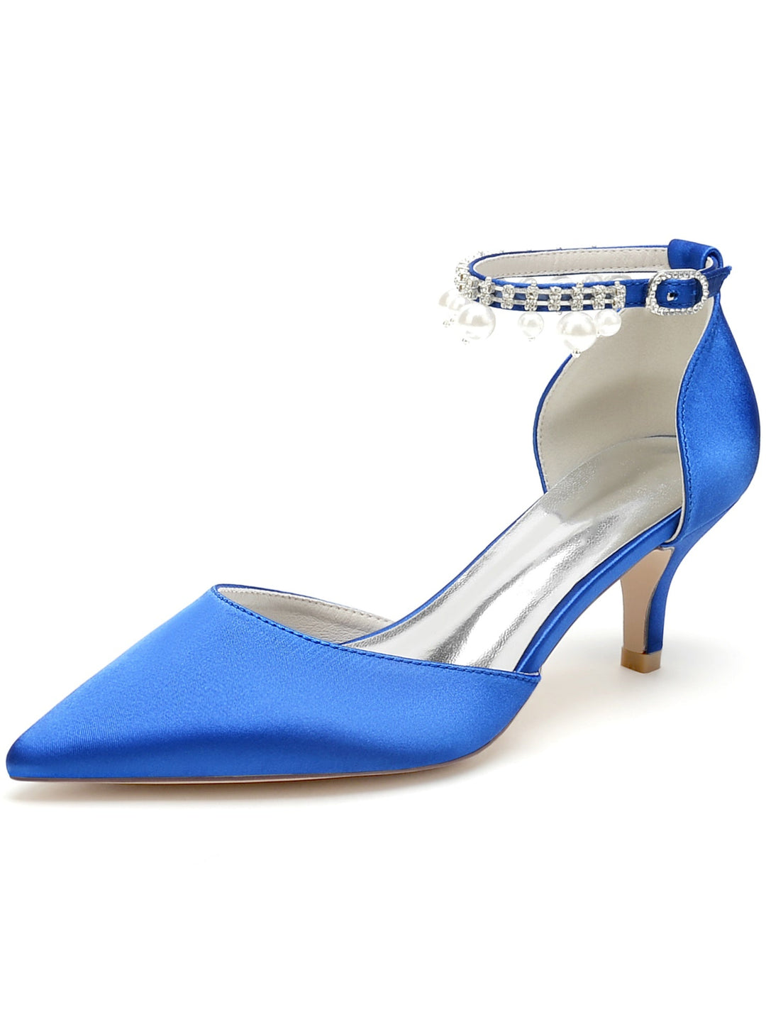Chaussures de Demoiselle D'Honneur à Talon Moyen et Bout Pointu en Strass pour Femmes
