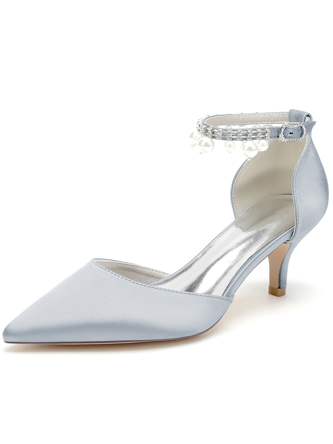 Chaussures de Demoiselle D'Honneur à Talon Moyen et Bout Pointu en Strass pour Femmes