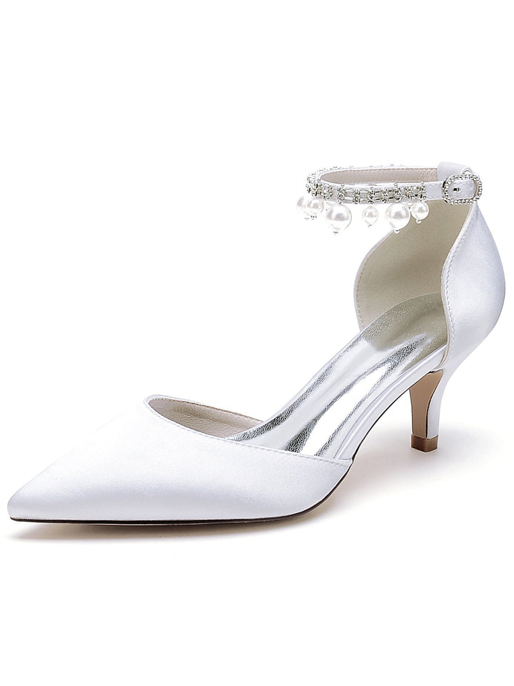 Chaussures de Demoiselle D'Honneur à Talon Moyen et Bout Pointu en Strass pour Femmes