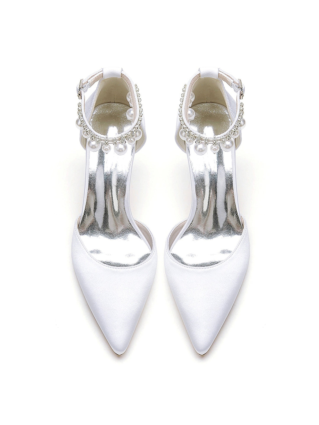 Chaussures de Demoiselle D'Honneur à Talon Moyen et Bout Pointu en Strass pour Femmes