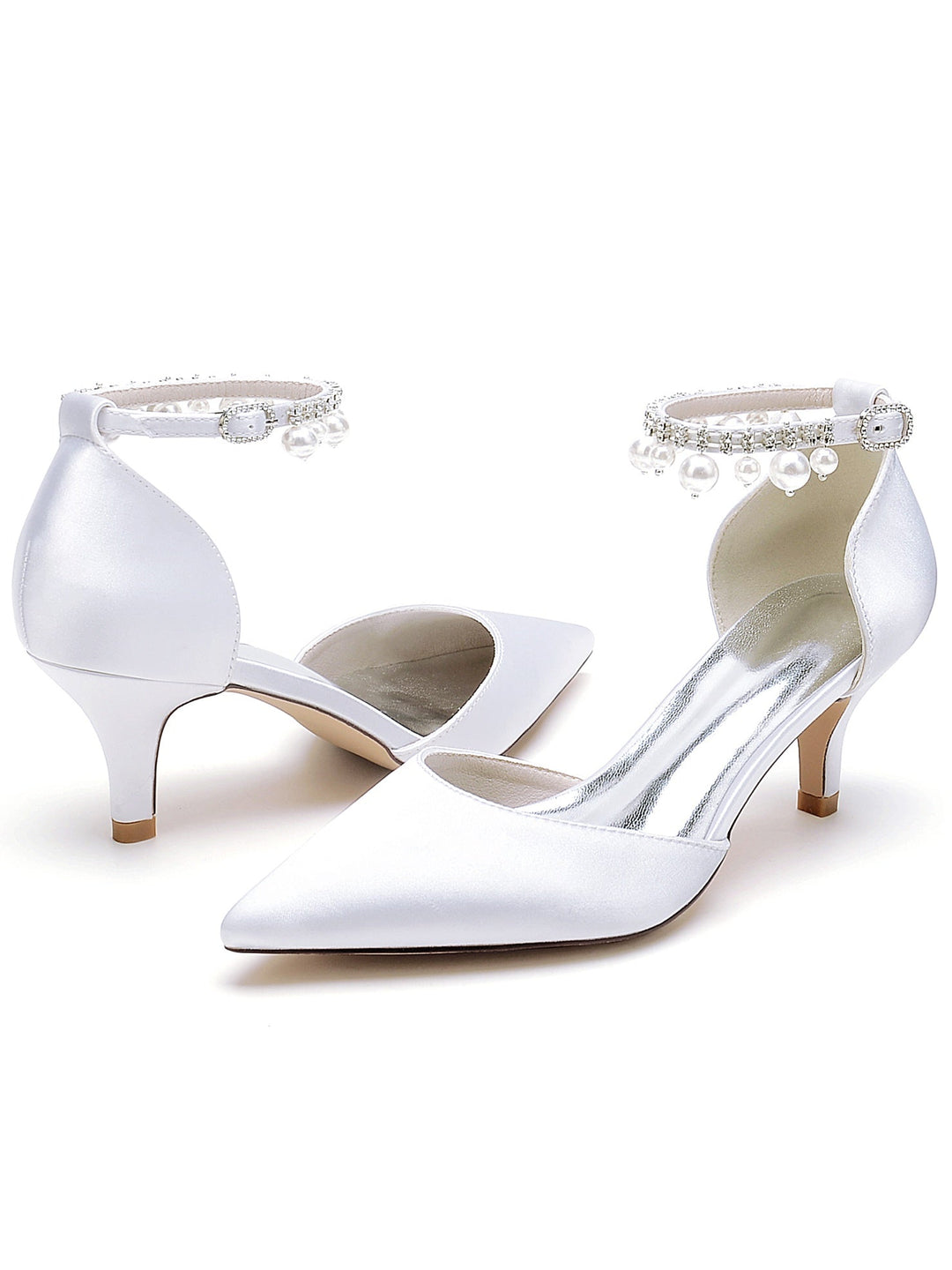 Chaussures de Demoiselle D'Honneur à Talon Moyen et Bout Pointu en Strass pour Femmes