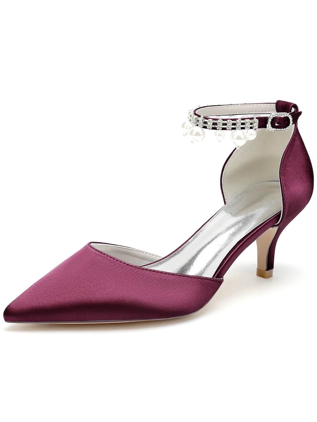 Chaussures de Demoiselle D'Honneur à Talon Moyen et Bout Pointu en Strass pour Femmes