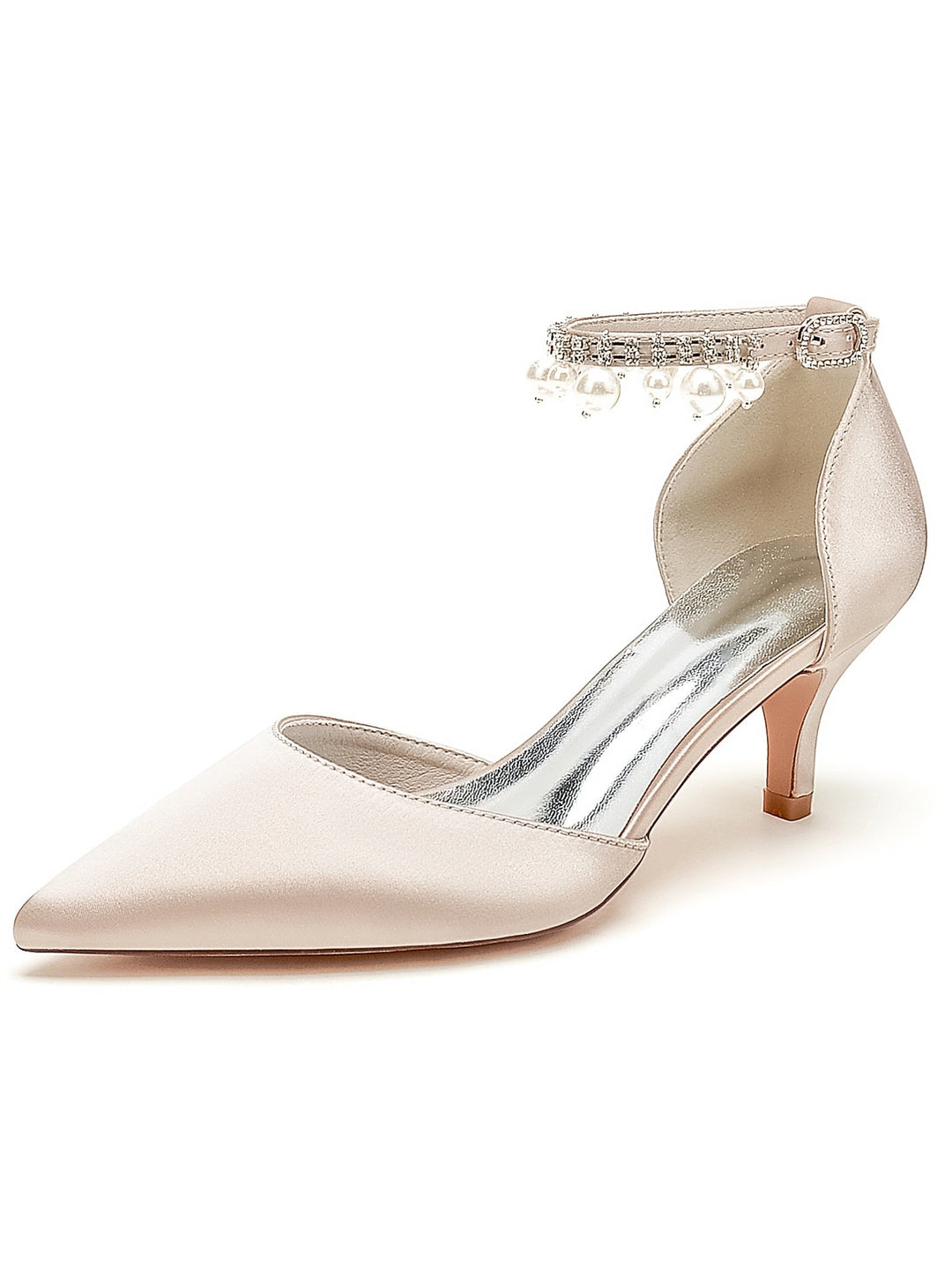 Chaussures de Demoiselle D'Honneur à Talon Moyen et Bout Pointu en Strass pour Femmes